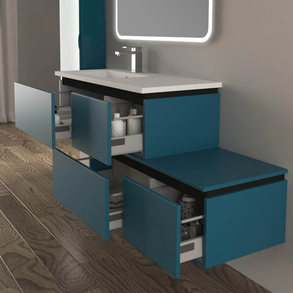 Mobile bagno blu petrolio 140 cm sospeso Slide