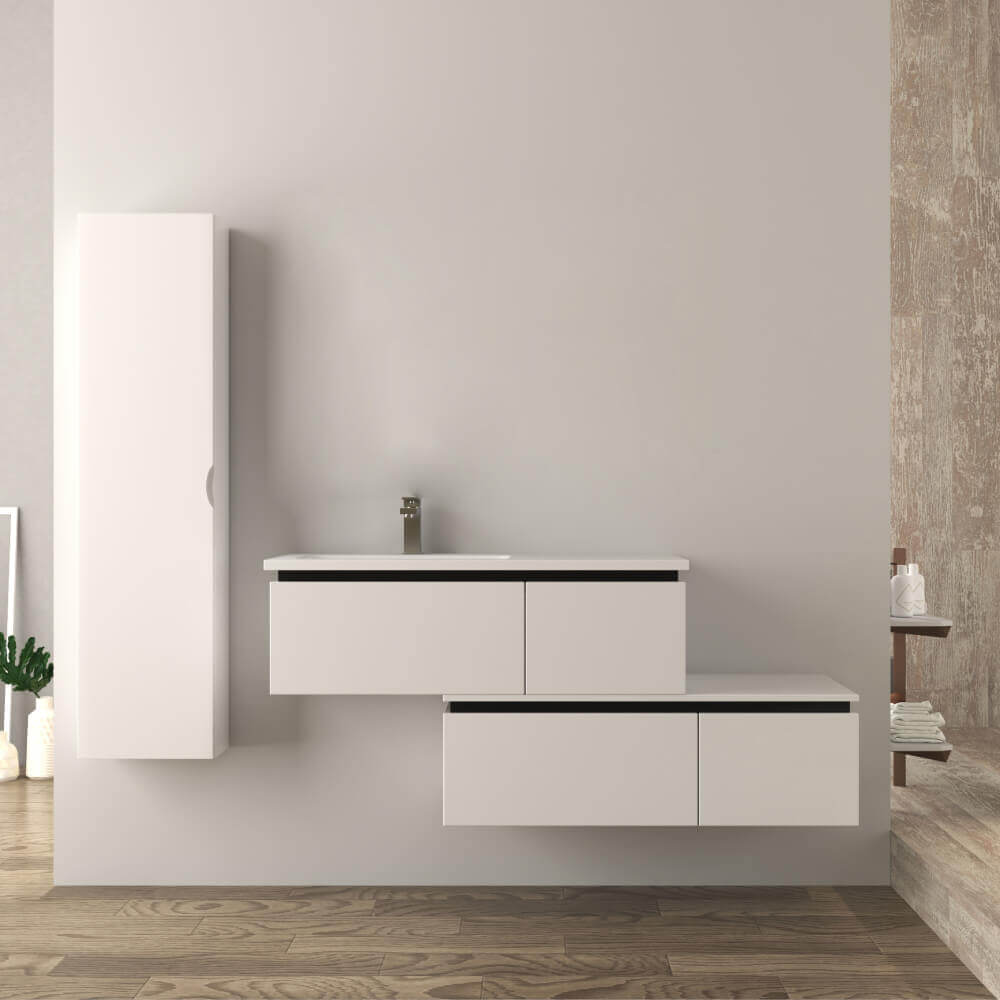 Mobile bagno sfalsato 140 cm sospeso bianco lucido Mod. Slide Arcshop