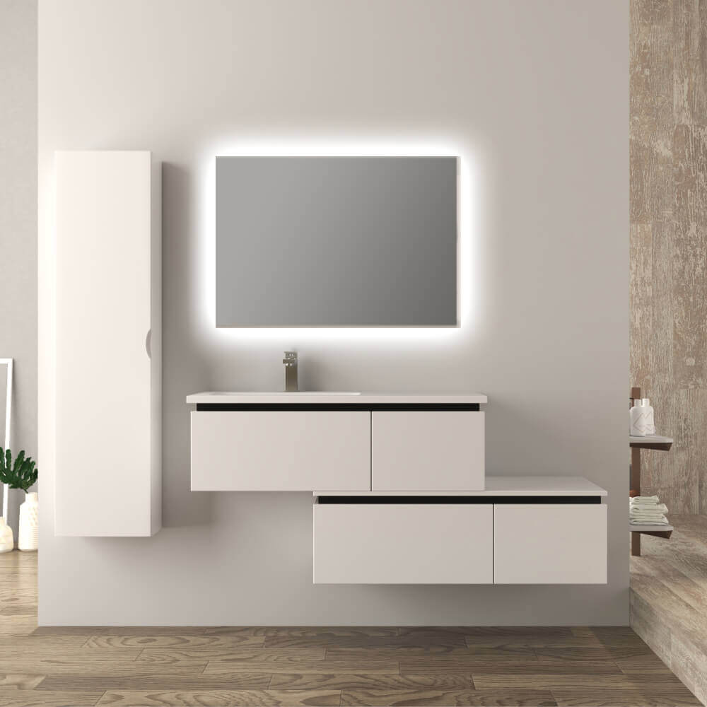 Mobile bagno sfalsato 140 cm sospeso bianco lucido Mod. Slide Arcshop