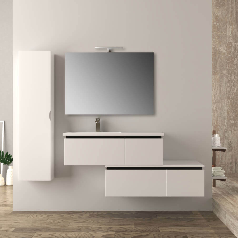 Mobile bagno sfalsato 140 cm sospeso bianco lucido Mod. Slide Arcshop