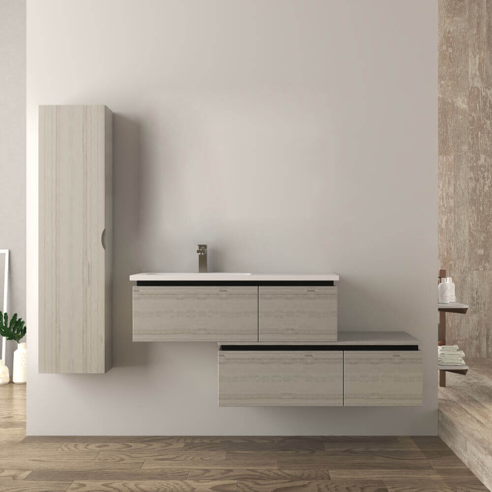Mobile da bagno 140 cm sospeso moderno rovere sbiancato Slide Arcshop