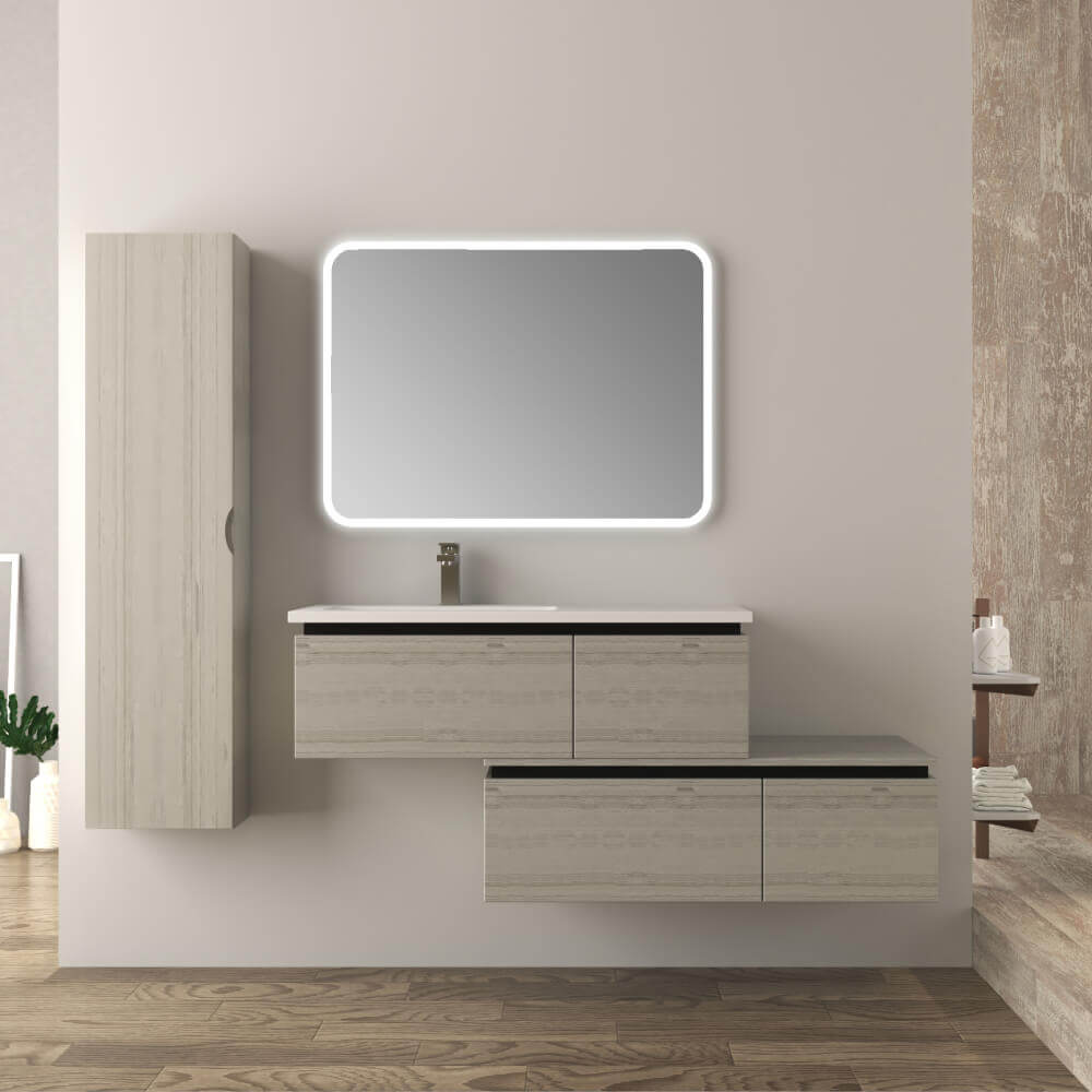 Mobile da bagno 140 cm sospeso moderno rovere sbiancato Slide Arcshop