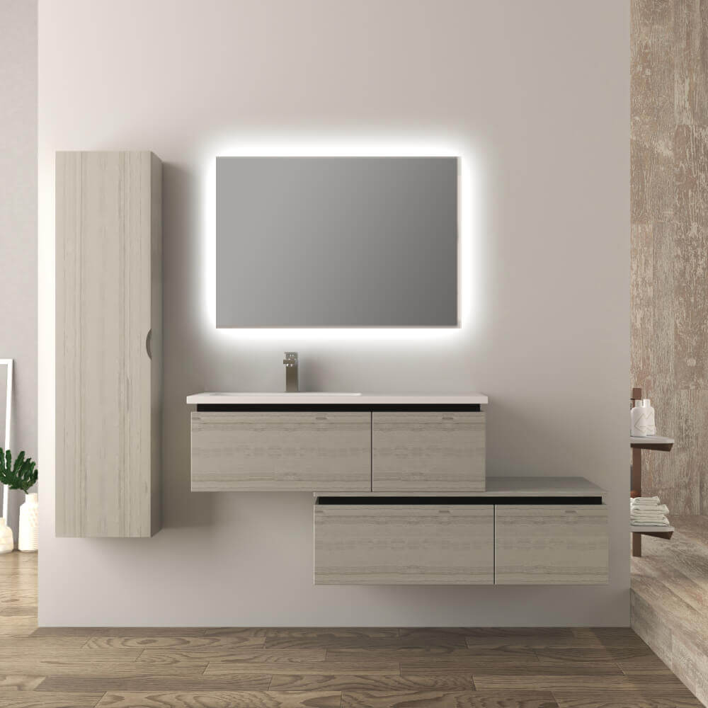 Mobile da bagno 140 cm sospeso moderno rovere sbiancato Slide Arcshop
