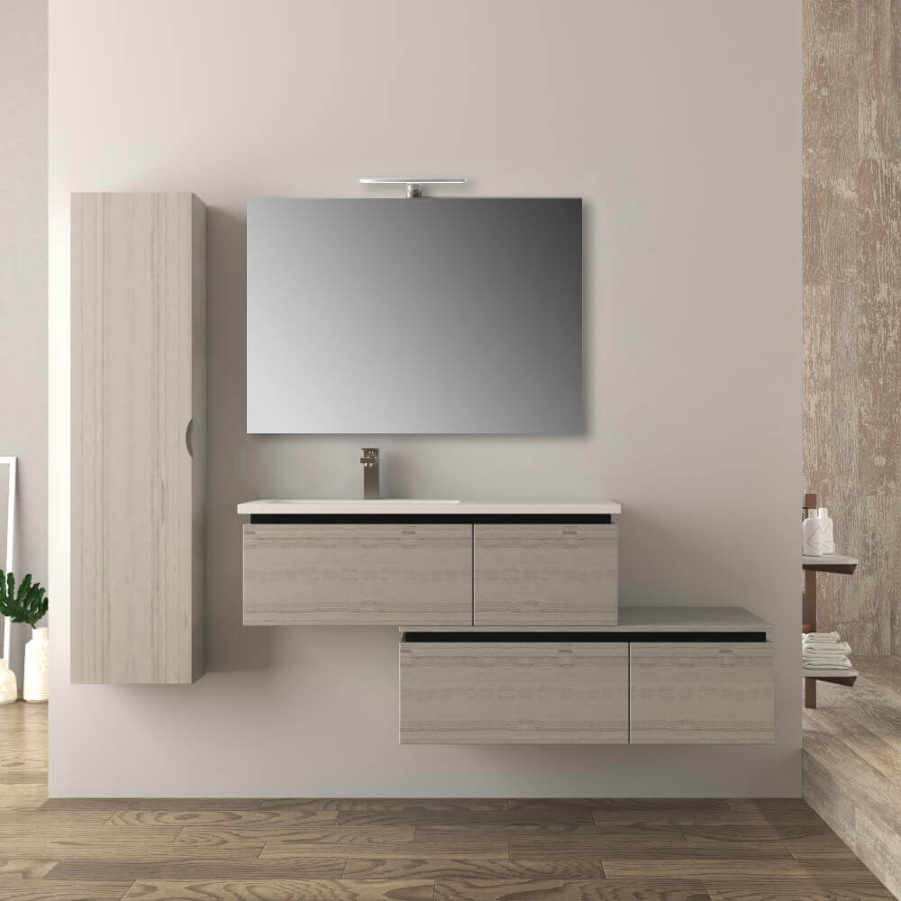 Mobile da bagno 140 cm sospeso moderno rovere sbiancato Slide Arcshop