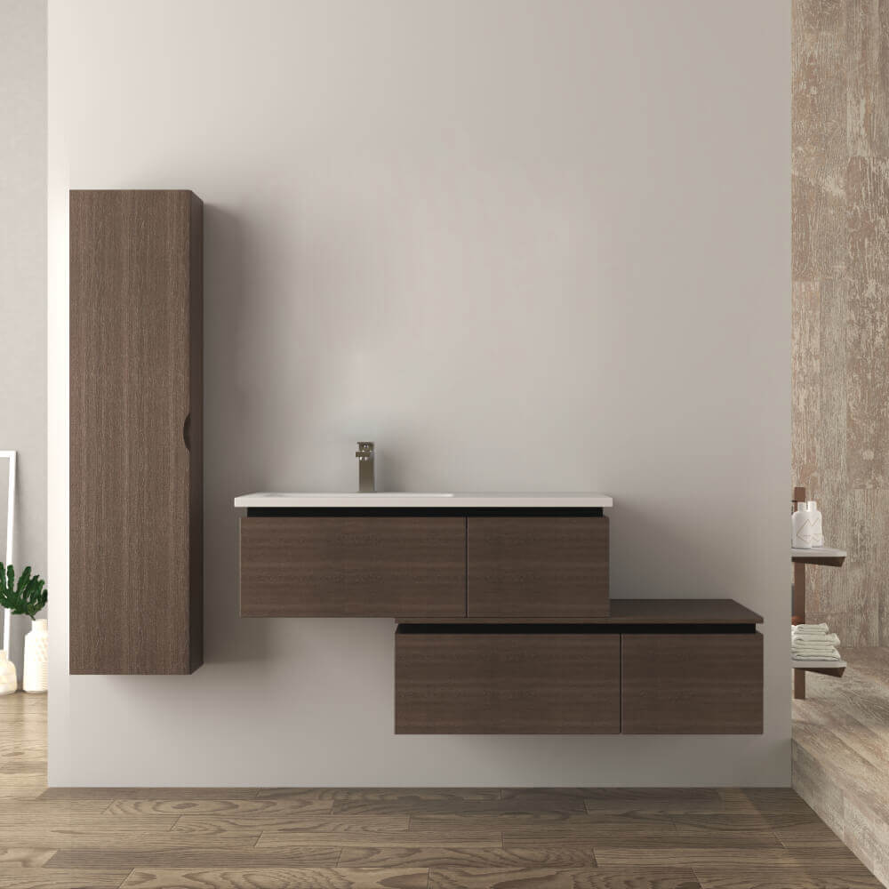 Mobile da bagno 140 cm sospeso moderno rovere scuro soft Slide Arcshop