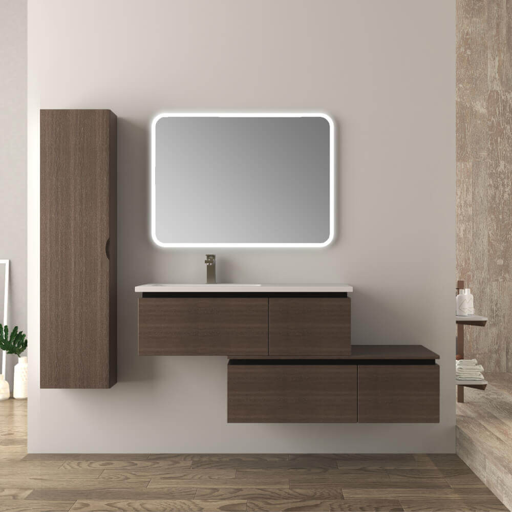 Mobile da bagno 140 cm sospeso moderno rovere scuro soft Slide Arcshop