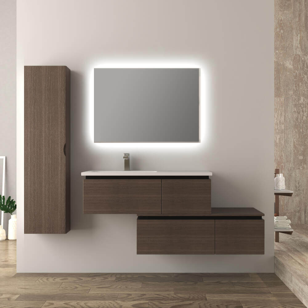 Mobile da bagno 140 cm sospeso moderno rovere scuro soft Slide Arcshop