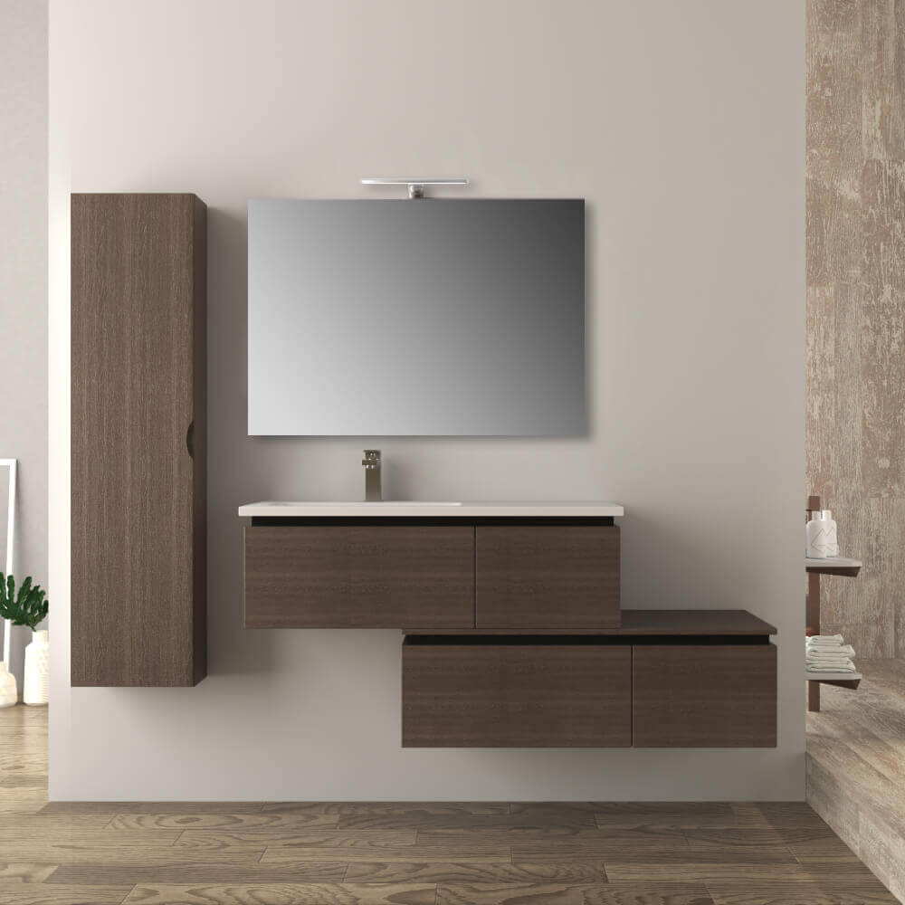 Mobile da bagno 140 cm sospeso moderno rovere scuro soft Slide Arcshop