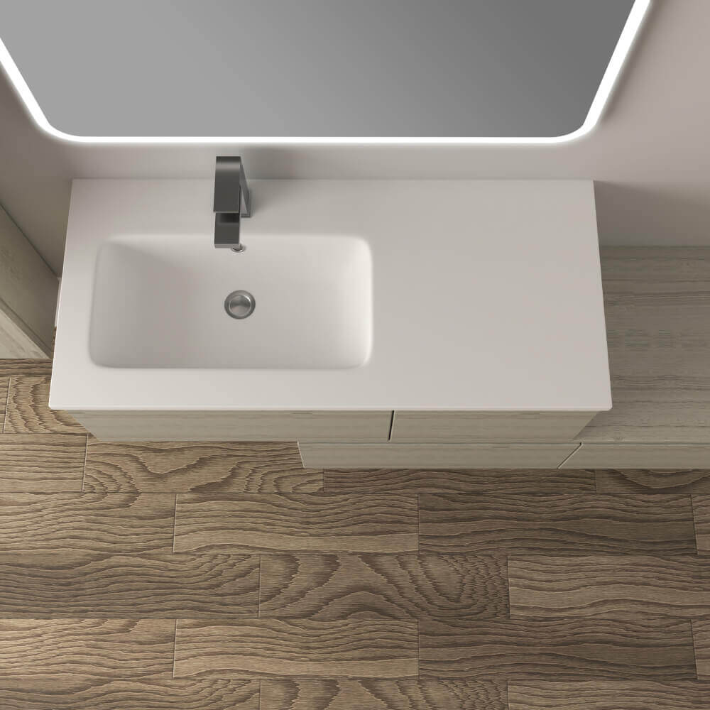 Mobile da bagno 140 cm sospeso moderno rovere sbiancato Slide