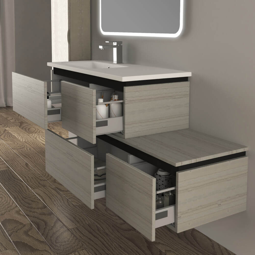 Mobile da bagno 140 cm sospeso moderno rovere sbiancato Slide