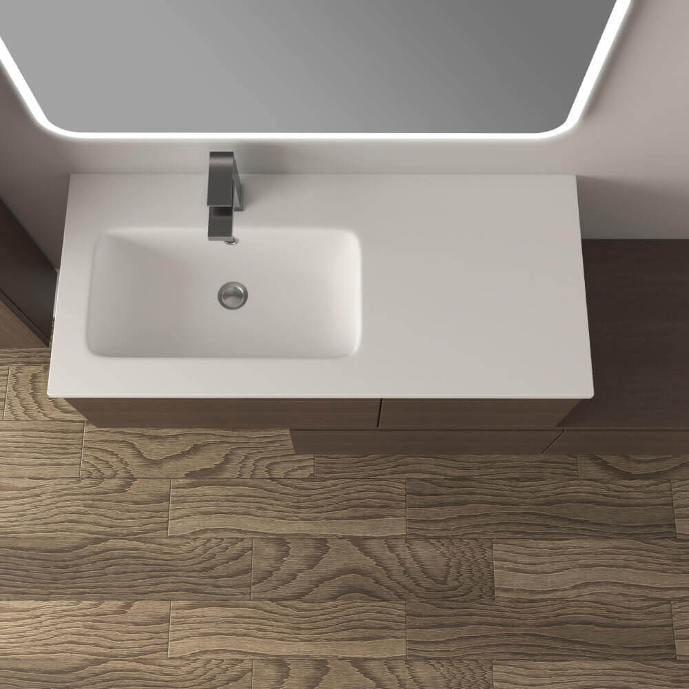 Mobile da bagno 140 cm sospeso moderno rovere scuro soft Slide