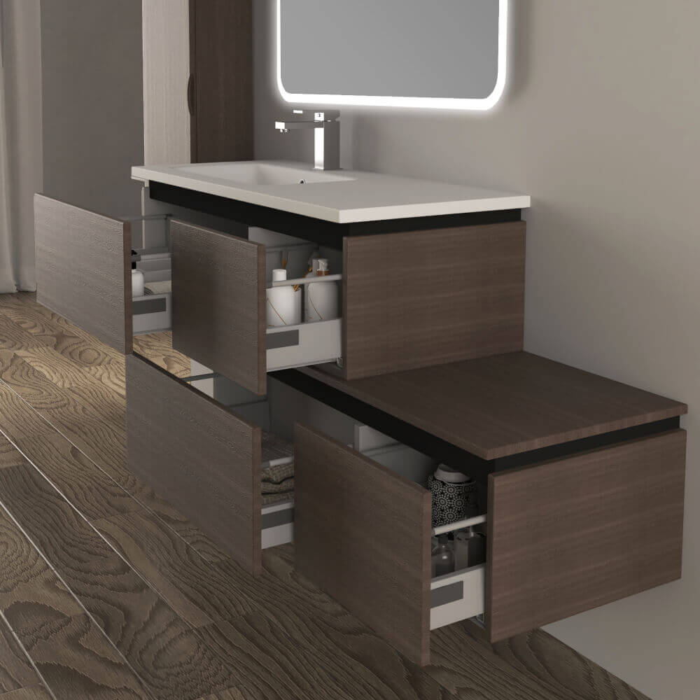 Mobile da bagno 140 cm sospeso moderno rovere scuro soft Slide