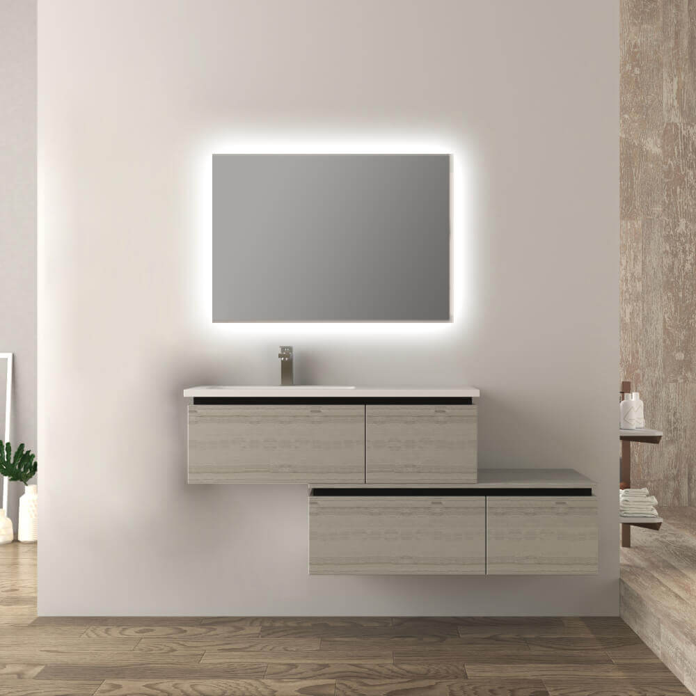 Mobile da bagno 140 cm sospeso moderno rovere sbiancato Slide Arcshop