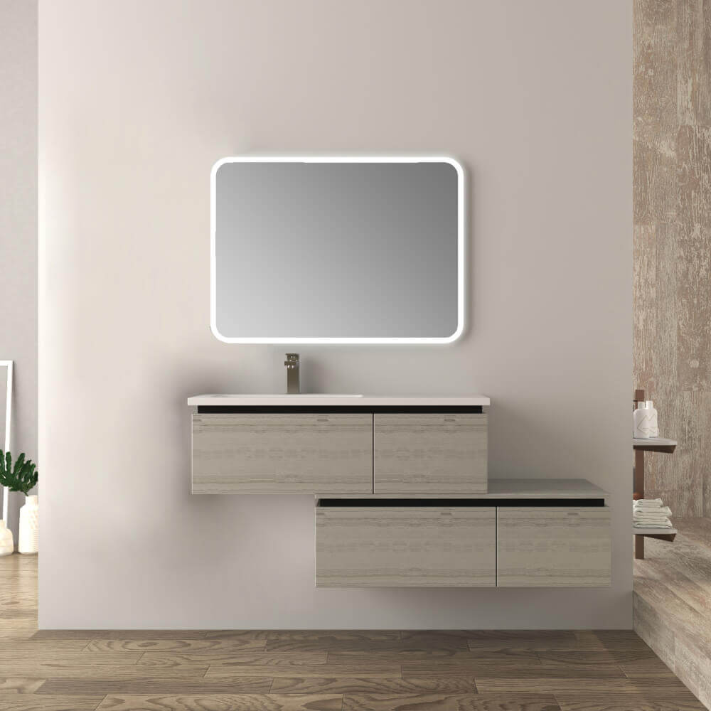 Mobile da bagno 140 cm sospeso moderno rovere sbiancato Slide Arcshop