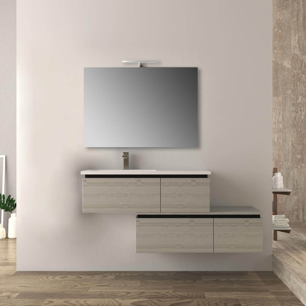 Mobile da bagno 140 cm sospeso moderno rovere sbiancato Slide Arcshop