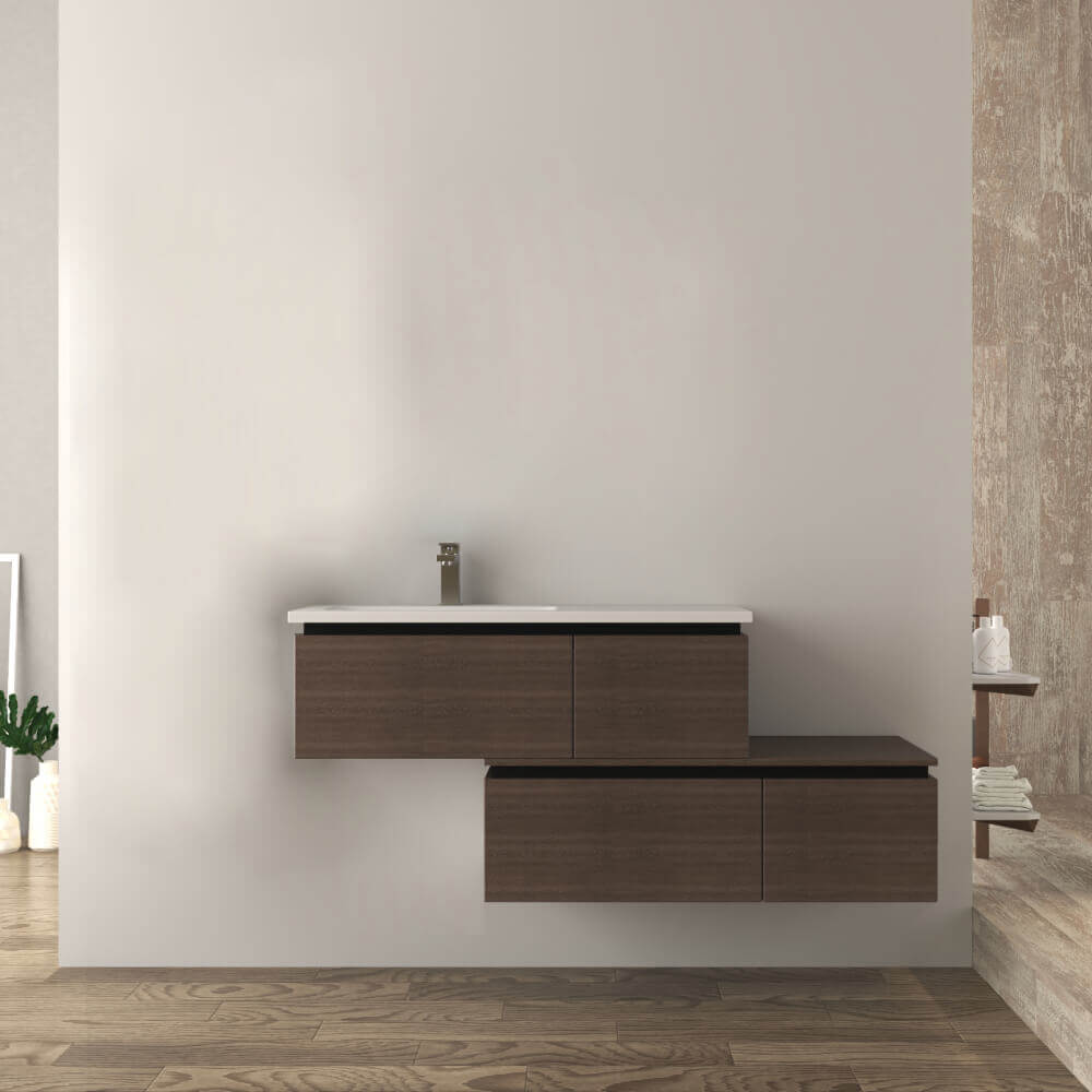 Mobile da bagno 140 cm sospeso moderno rovere scuro soft Slide Arcshop