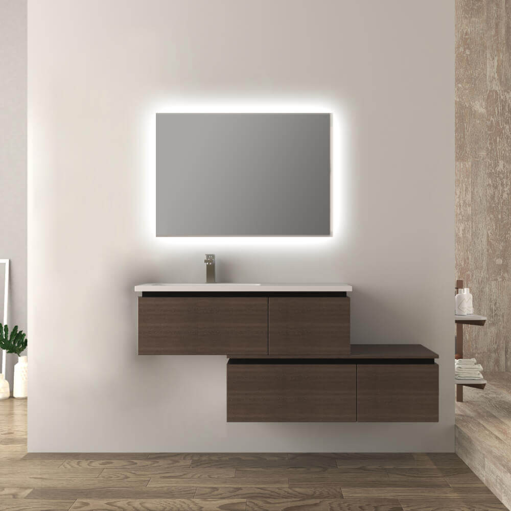 Mobile da bagno 140 cm sospeso moderno rovere scuro soft Slide Arcshop