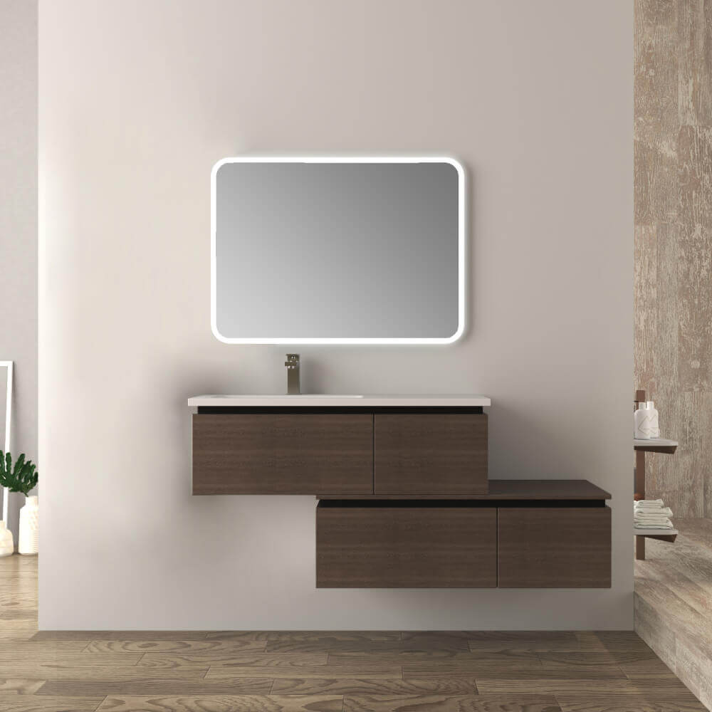 Mobile da bagno 140 cm sospeso moderno rovere scuro soft Slide Arcshop