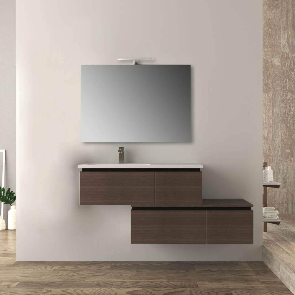 Mobile da bagno 140 cm sospeso moderno rovere scuro soft Slide Arcshop