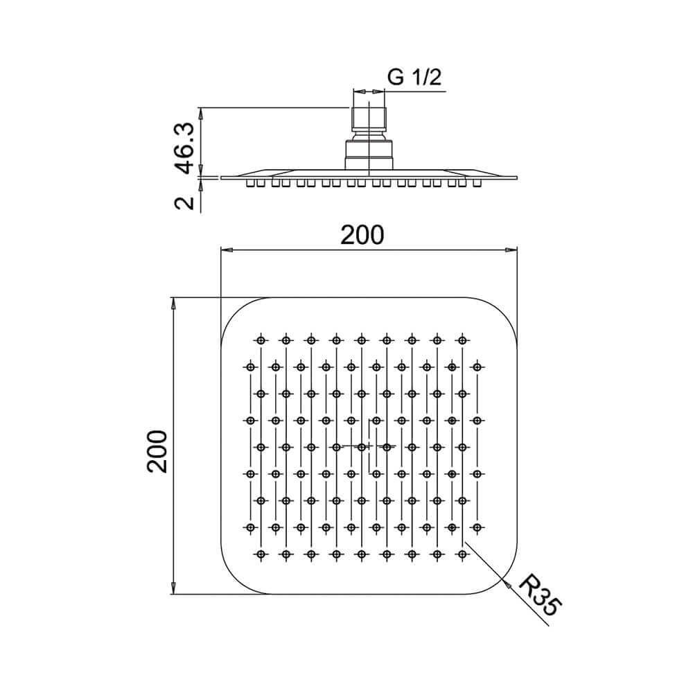 Soffione doccia quadrato - Jacuzzi 20x20 cm