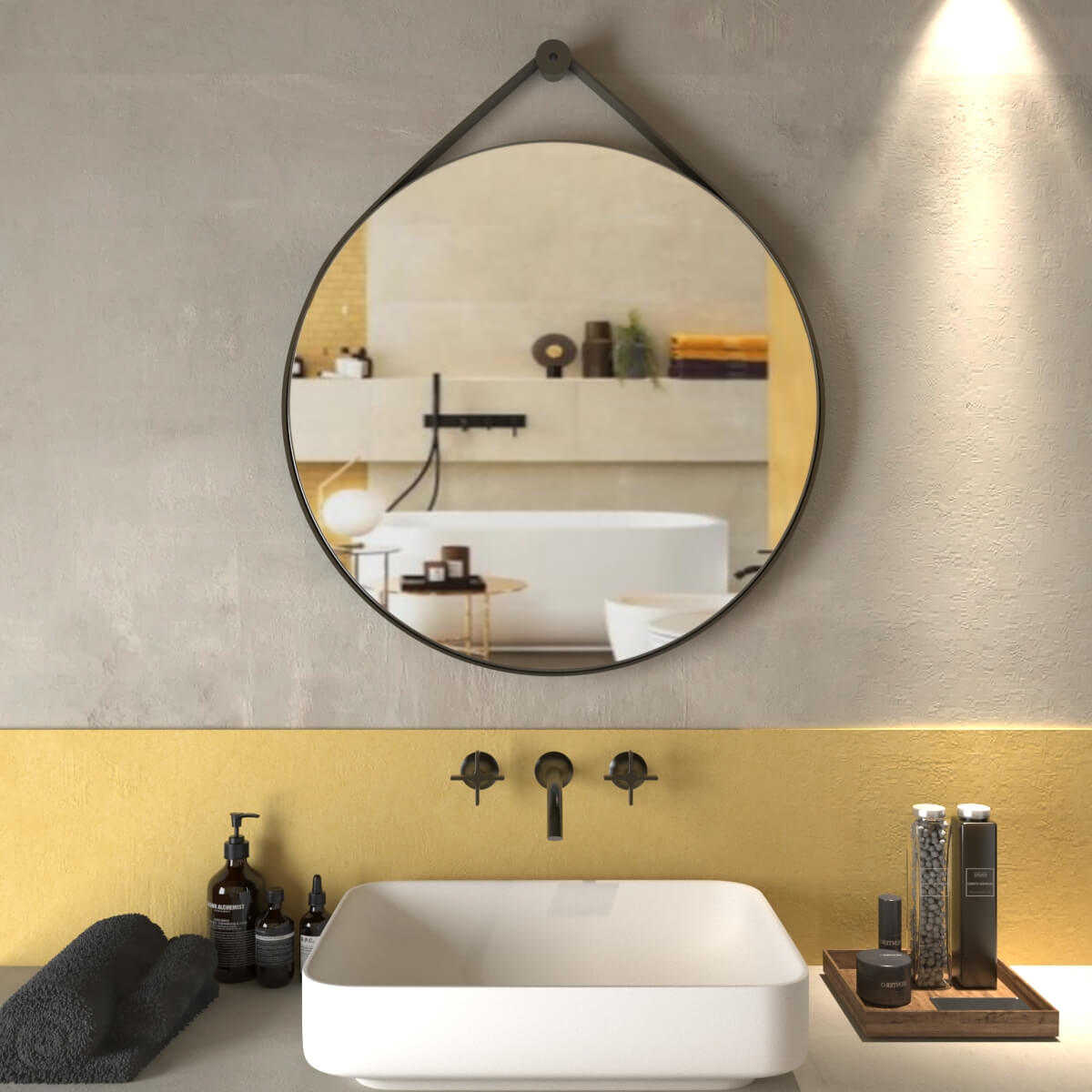 Specchio Tondo ø 70 cm CON STRINGA IN ECOPELLE Arcshop