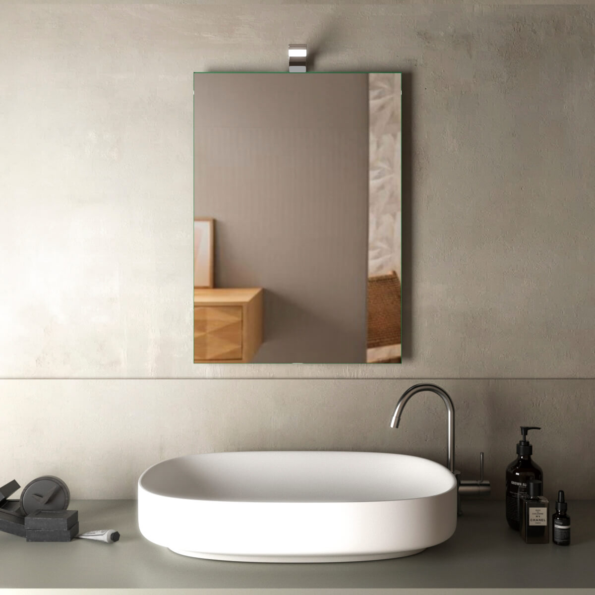 Specchio rettangolare 50X70 reversibile con lampada led integrata filo lucido Arcshop