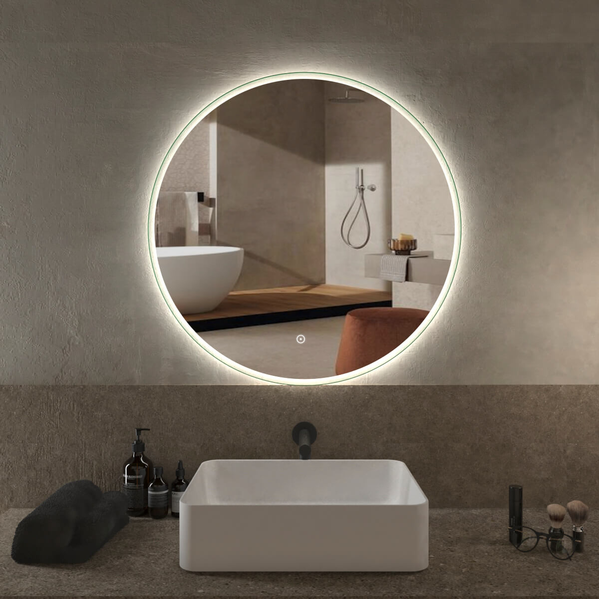 Specchio LED TOUCH con cornice satinata Tondo ø 80 cm Arcshop