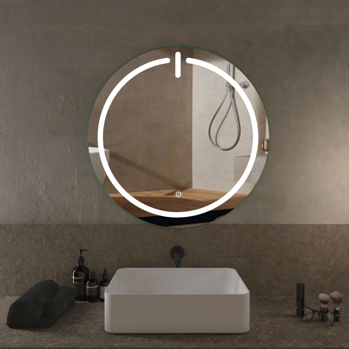 Specchio LED TOUCH con serigrafia luminosa Tondo ø 80 cm Arcshop