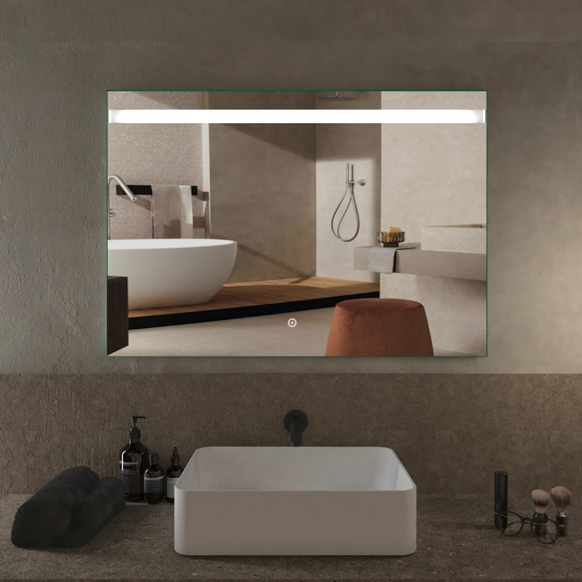 Specchio 70X100 LED accinsione Touch fascia orizzontale Arcshop