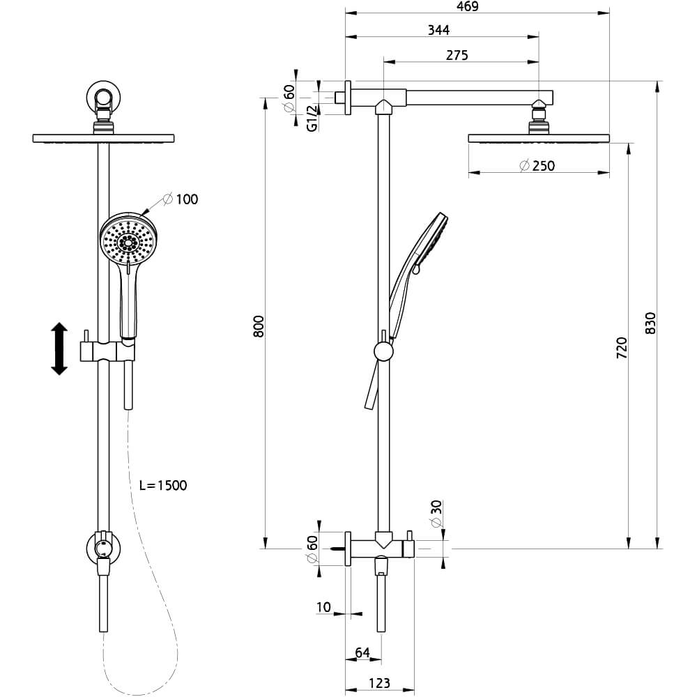Colonna doccia Tratto di Huber con presa acqua dall'alto Arcshop