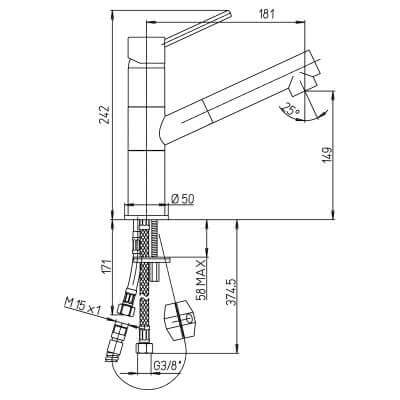 Miscelatore per lavello Jacuzzi Rubinetteria con canna obliqua e doccia estraibile Arcshop