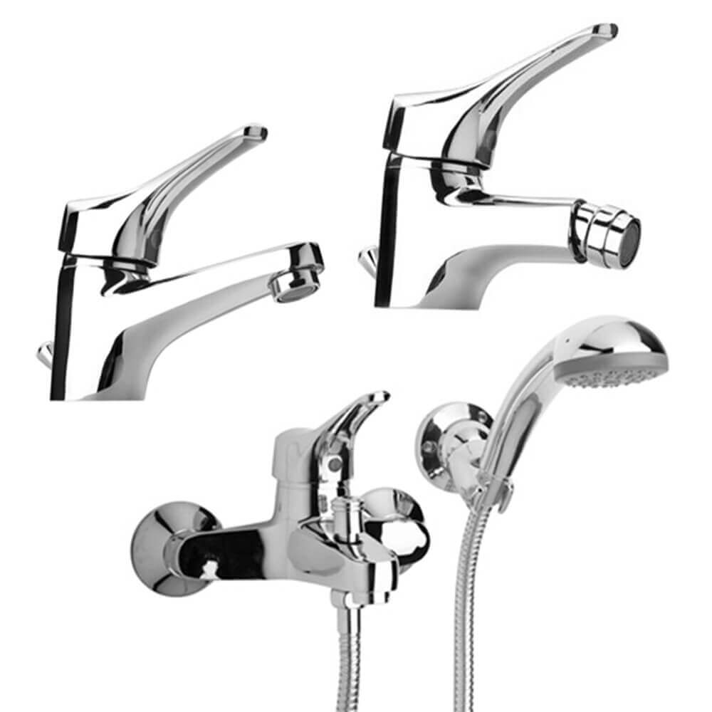 Set miscelatori lavabo + bidet + gruppo vasca Ariel di Piralla ottone cromato con PILETTA DI SCARICO INCLUSA 0RE00088A21 0RE00094A21 0RE00003A16 Arcshop