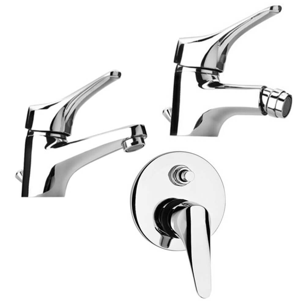 Set miscelatori lavabo + bidet + incasso doccia con deviatore Piralla Ariel cromato con PILETTA INCLUSA Arcshop