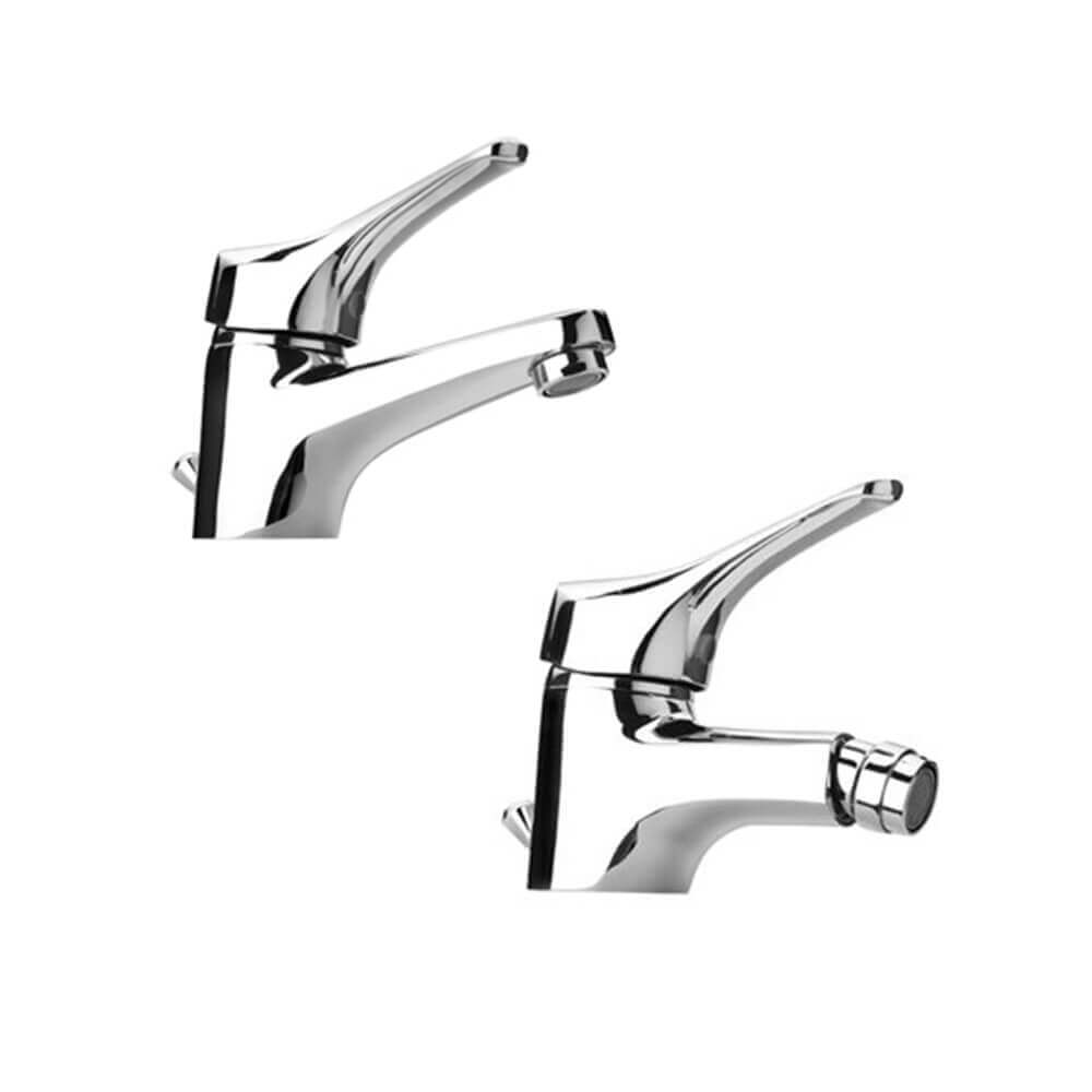 Set miscelatori lavabo + bidet Piralla Ariel ottone cromato con PILETTA DI SCARICO INCLUSA 0RE00088A21 0RE00094A21