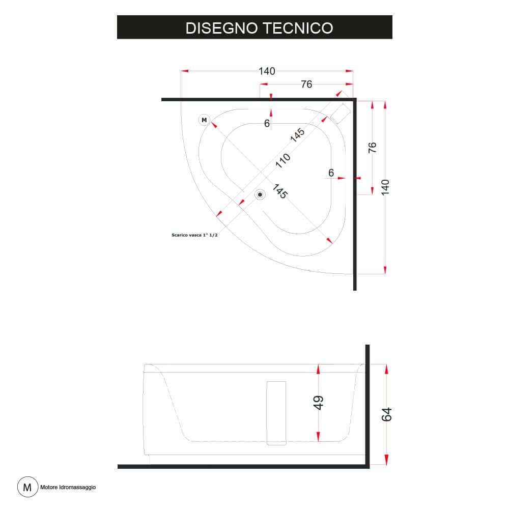 Vasca da bagno angolare 140 cm Slide Treesse Arcshop