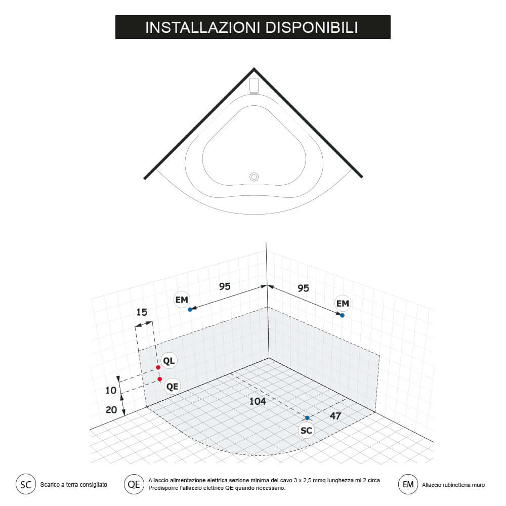 Vasca da bagno angolare 140 cm Slide Treesse Arcshop