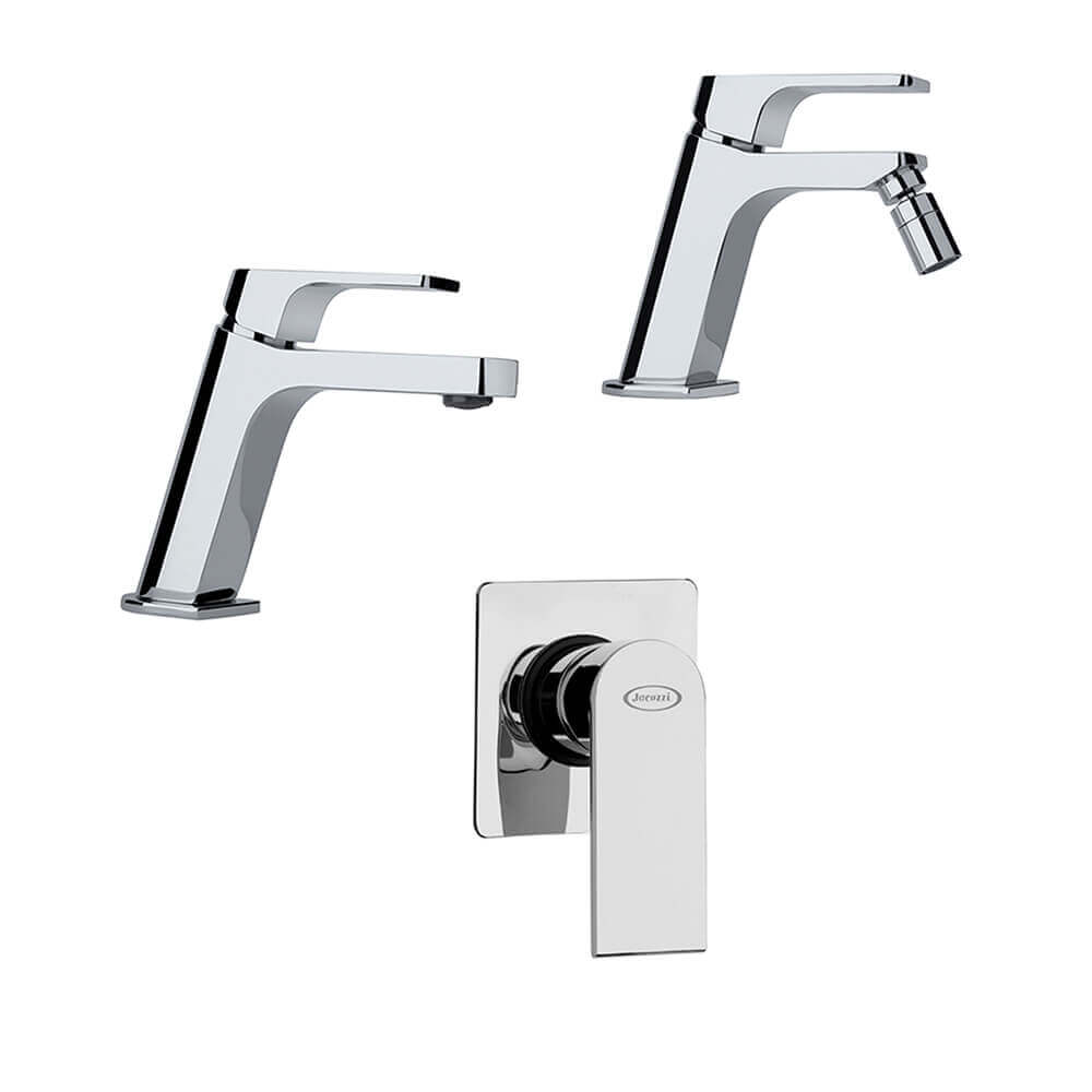 Set miscelatori lavabo bidet e incasso doccia Jacuzzi | rubinetteria Twilight ottone cromato per piletta di scarico clic clac