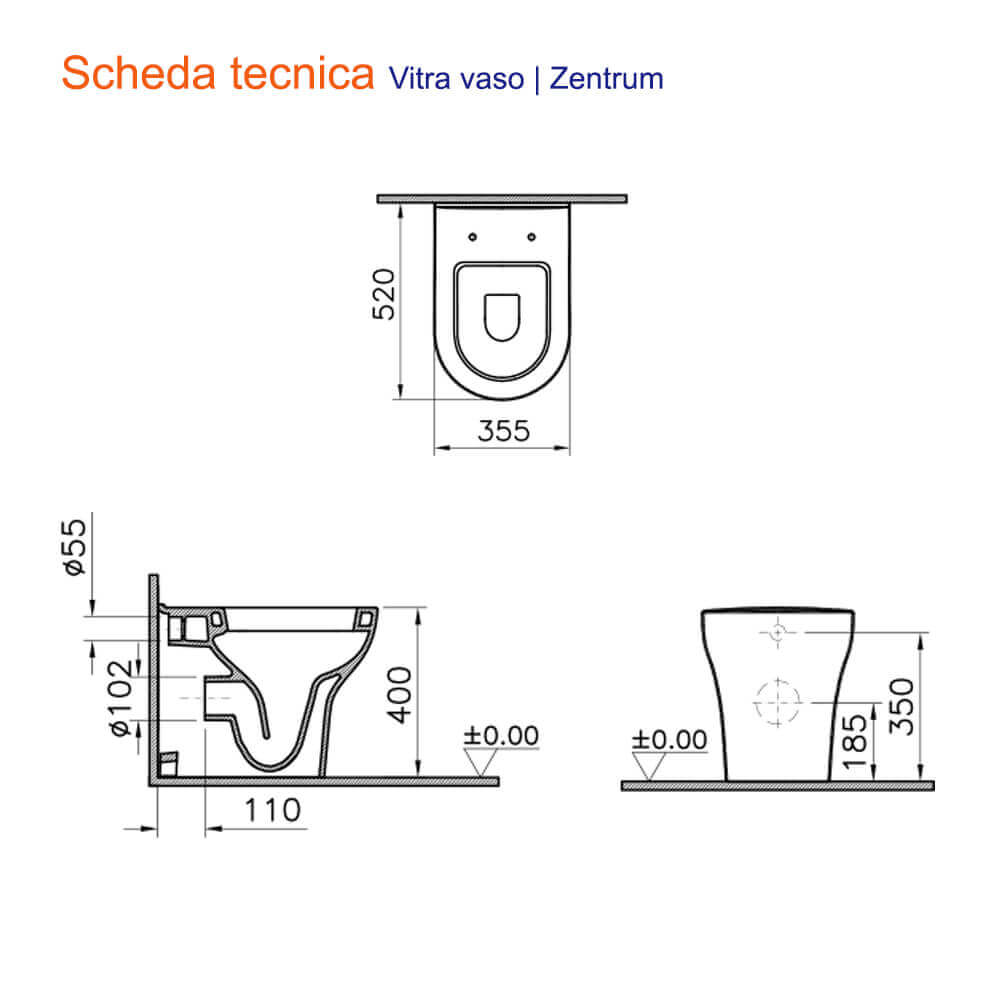 Sanitari filo muro Vitra Zentrum ad installazione a terra
