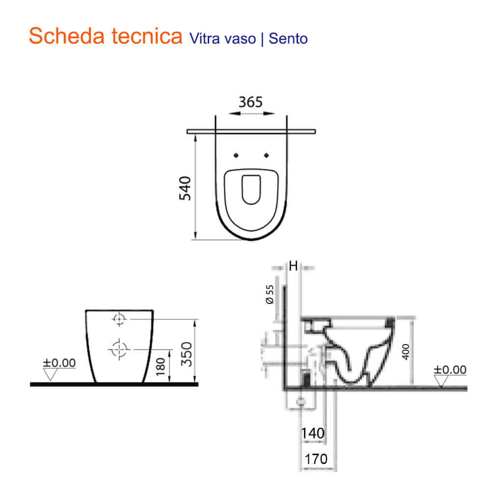 Coppia di sanitari Vitra Sento filo muro con scarico traslato Arcshop