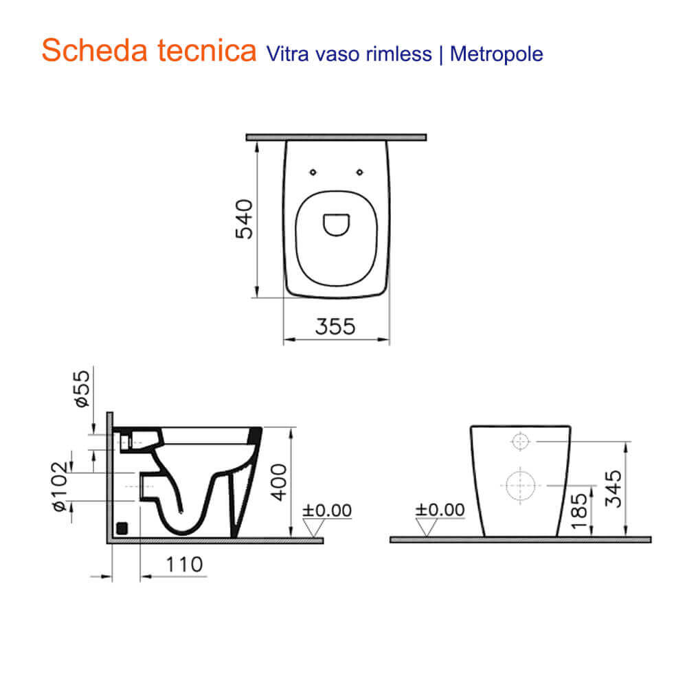 Vitra Metropole Water bianco opaco rimless filo muro a terra Arcshop