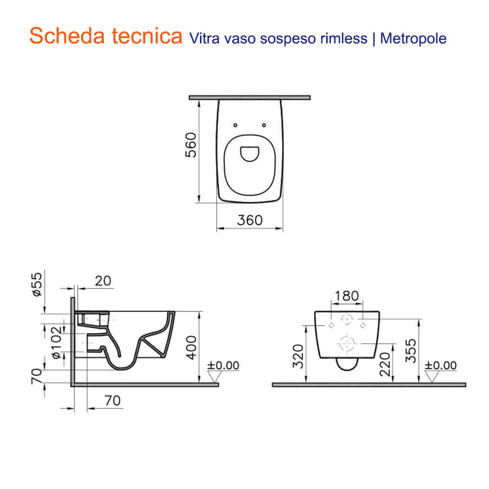 Sanitari Vitra Metropole sospesi wc rimless e bidet