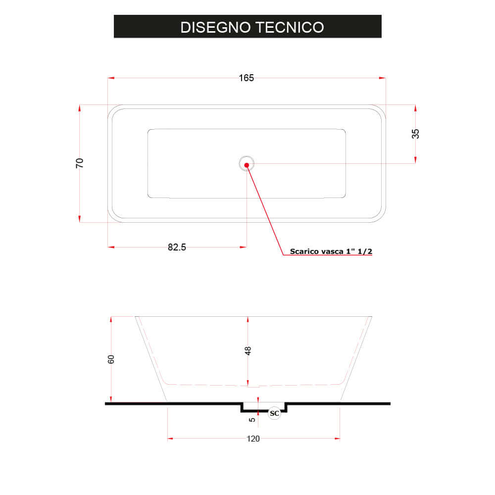 Vasca da bagno in Solid surface Treesse Viva bianco lucido o bianco opaco Arcshop