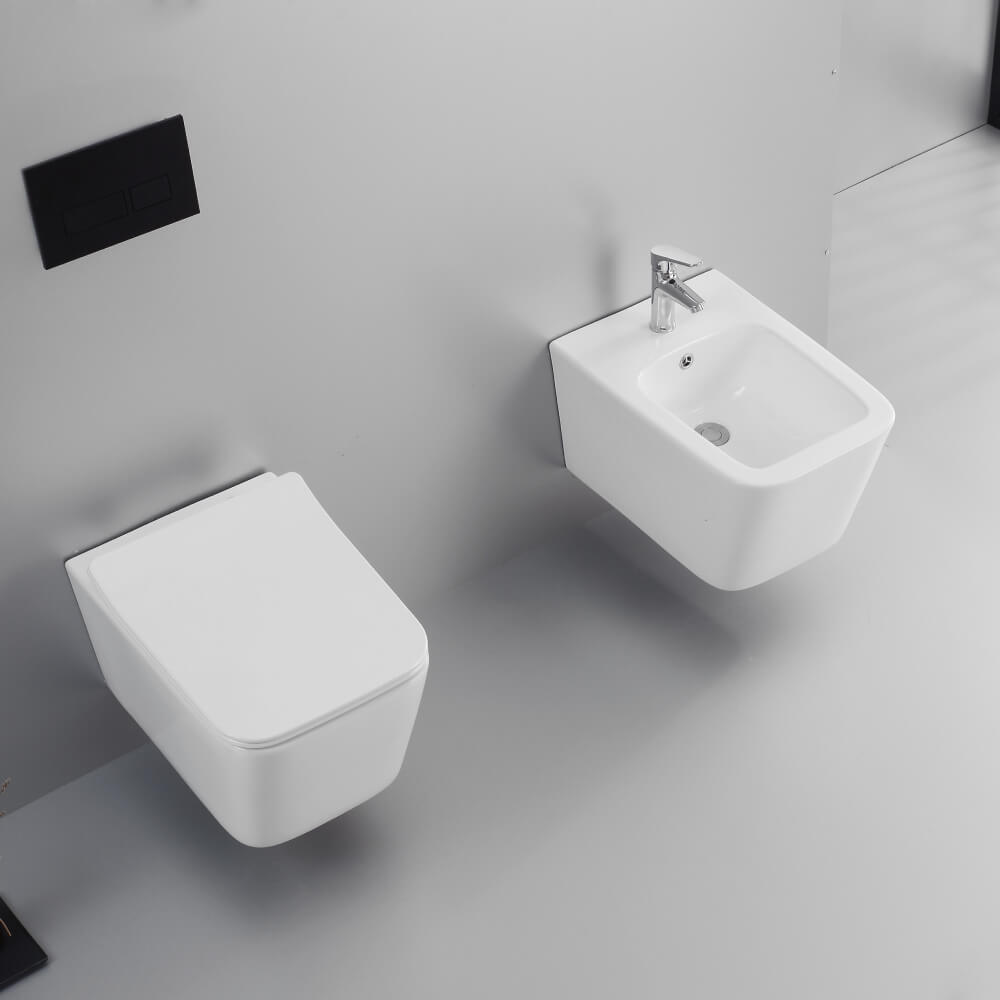 Coppia wc rimless e bidet sospesi forma squadrata Levanzo