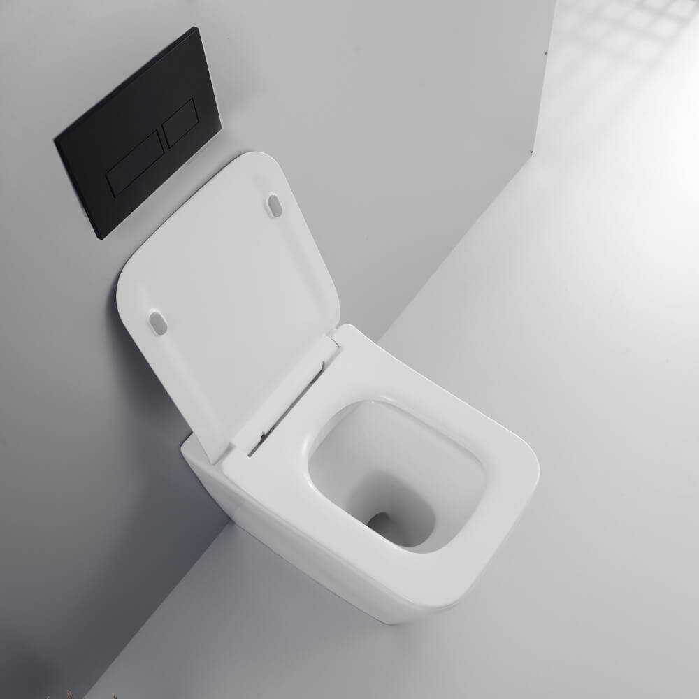 Sanitari filomuro in ceramica bianco lucido vaso rimless design squadrato | Levanzo Arcshop
