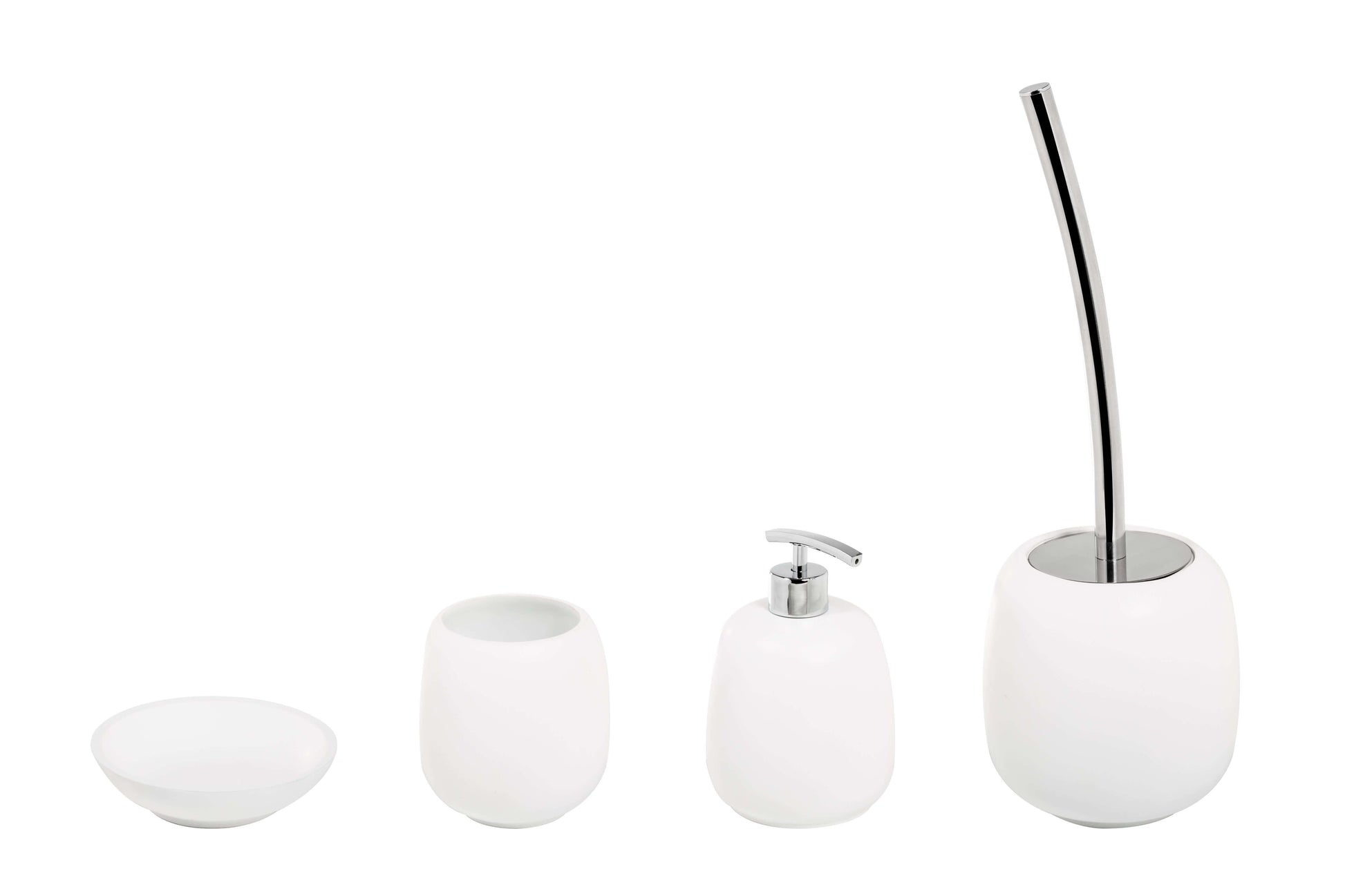 Set dispenser portarotolo scopino e potrasapone in resina bianca Afra di Metaform 4 pezzi Arcshop