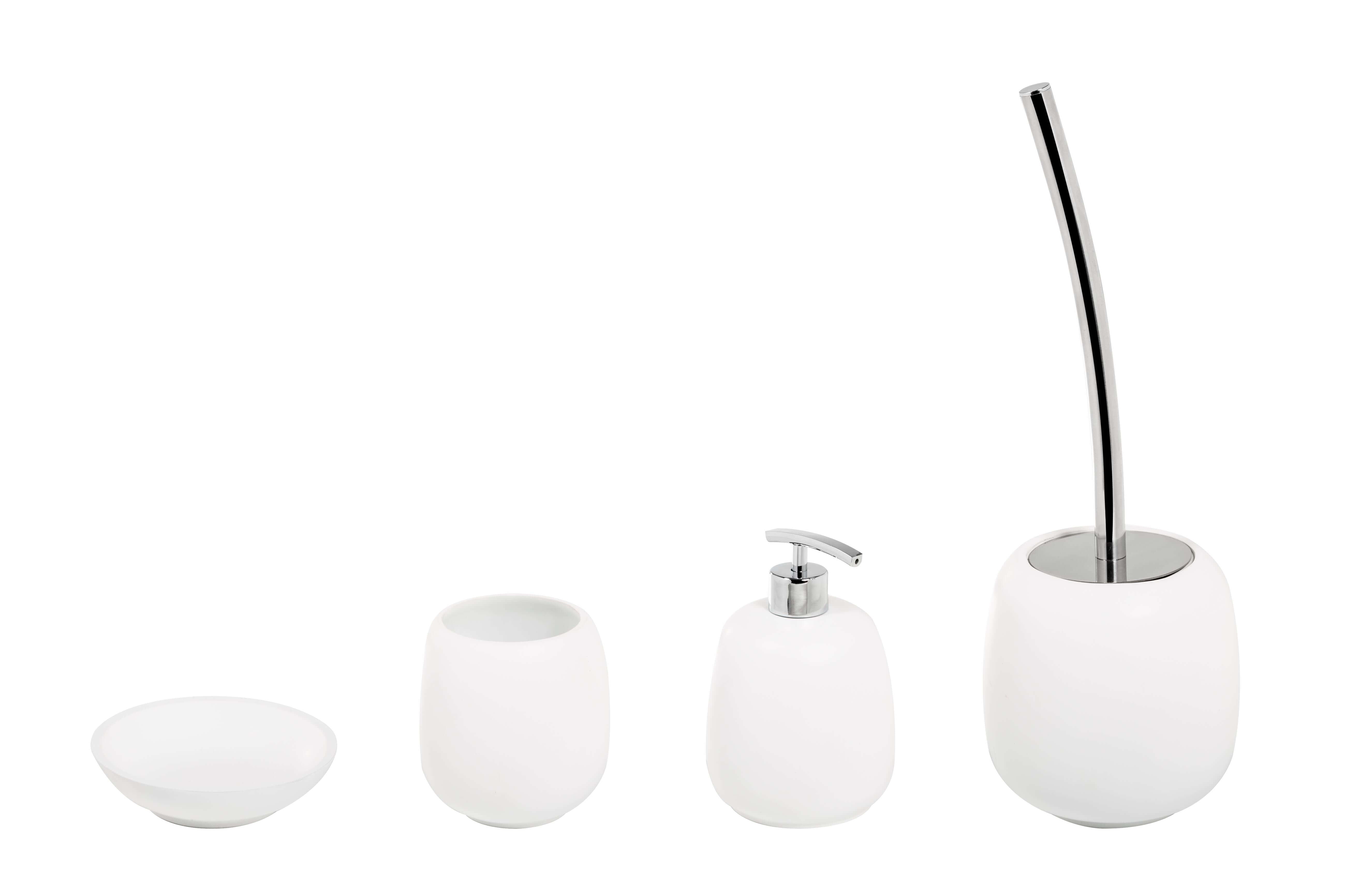 Set dispenser portarotolo scopino e potrasapone in resina bianca Afra di Metaform 4 pezzi Arcshop