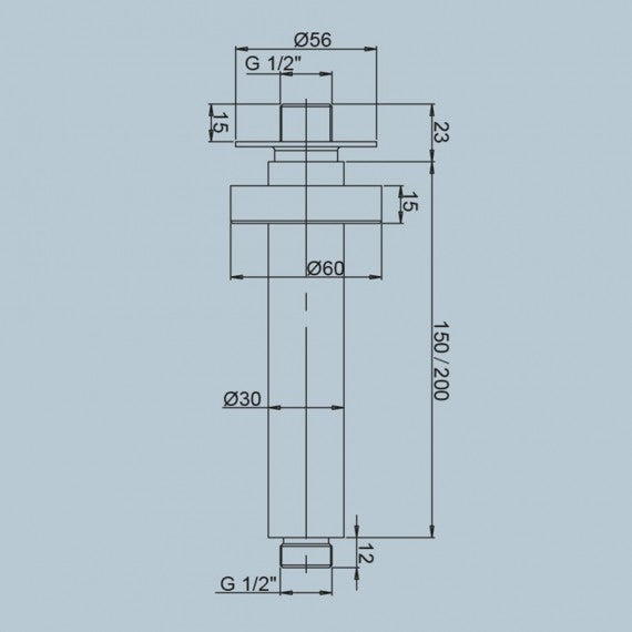Braccio doccia a soffitto diametro 3 cm lungo 20 cm con fissaggio rinforzato Jacuzzi | Rubinetteria 1111069JA00 - Arcshop