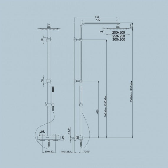 Colonna doccia Jacuzzi | rubinetteria con miscelatore termostatico e soffione 20x20 cm Arcshop