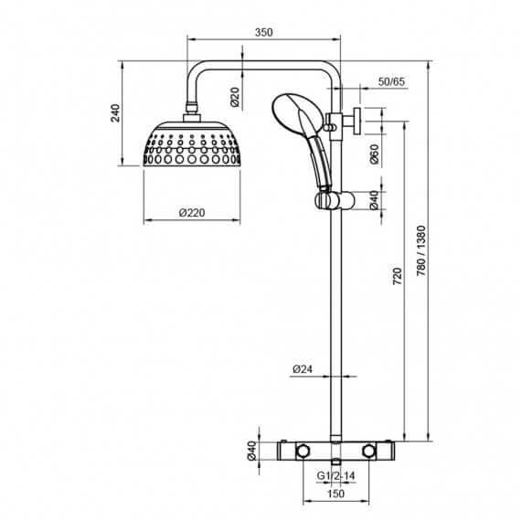 Colonna doccia termostatica con soffione di design e doccino color nero opaco Arcshop
