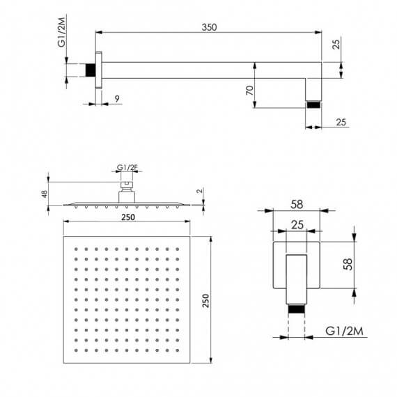 Set doccia completo composto da braccio a parete soffione ultraslim 25 cm quadro e doccino Arcshop